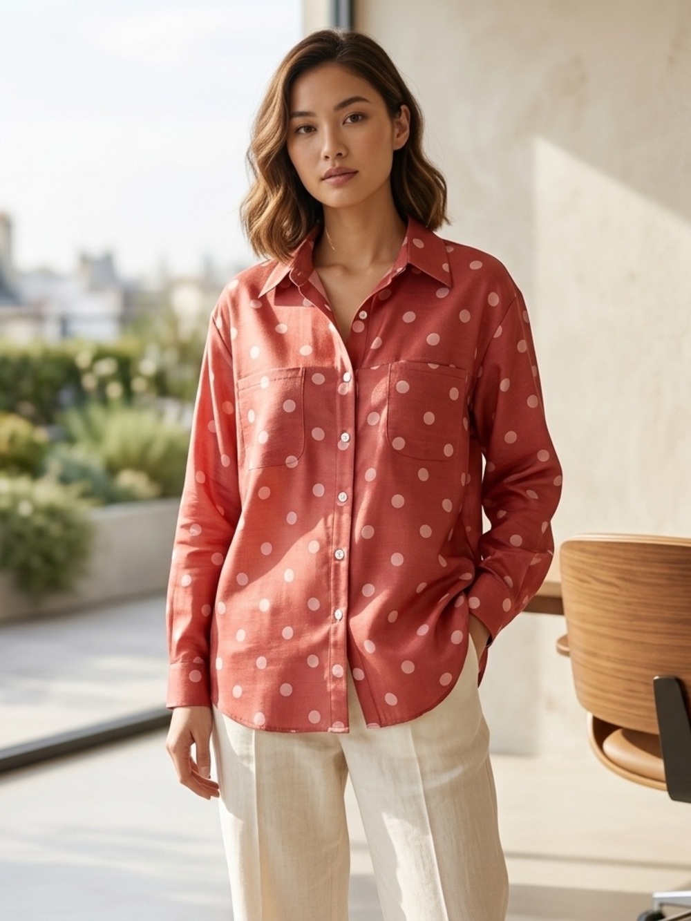 Terracotta Polka Dot Button-Down Shirt
